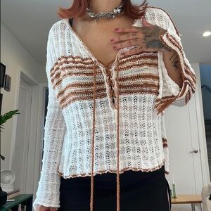 White Free People Marina Bay knit crochet boho spring summer longsleeve top